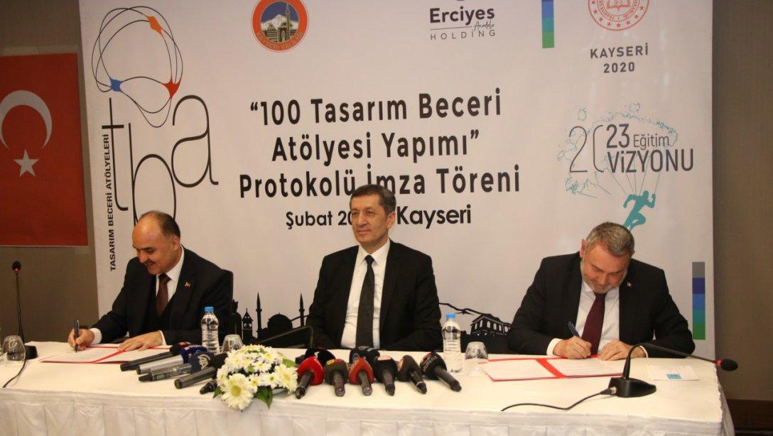 Erciyes Anadolu Holding Tarafından İlimizde Yaptırılacak Olan 100 Tasarım Beceri Atölyesi Yapım Protokolü  Milli Eğitim Bakanımız Sayın Ziya SELÇUK'un Katılımlarıyla İmzalandı.